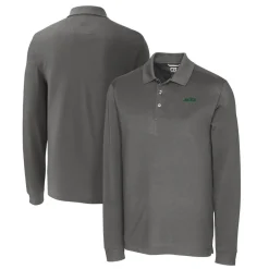 Polos^New York Jets Men's Cutter & Buck Gray Primary Logo DryTec Advantage Tri-Blend Pique Long Sleeve Polo