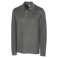 Polos^New York Jets Men's Cutter & Buck Gray Primary Logo DryTec Advantage Tri-Blend Pique Long Sleeve Polo