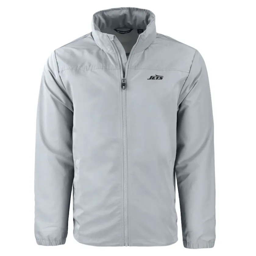 Big & Tall^New York Jets Men's Cutter & Buck Gray Big & Tall Monochromatic Logo Charter Eco Knit Recycled Full-Zip Jacket