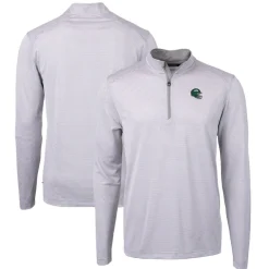 Big & Tall^New York Jets Men's Cutter & Buck Gray/White Big & Tall Helmet Virtue Eco Pique Micro Stripe Recycled Quarter-Zip Top