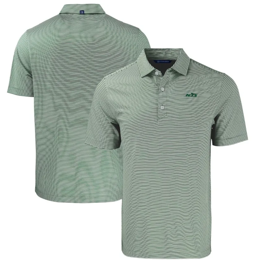 Polos^New York Jets Men's Cutter & Buck Green Primary Logo Forge Eco Double Stripe Stretch Recycled Polo