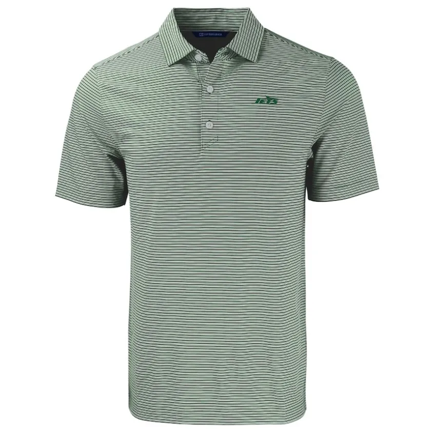 Polos^New York Jets Men's Cutter & Buck Green Primary Logo Forge Eco Double Stripe Stretch Recycled Polo