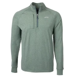 Jackets|Sweatshirts & Fleece^New York Jets Men's Cutter & Buck Heather Green Primary Logo Adapt Eco Knit Quarter-Zip Top