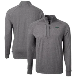 Jackets^New York Jets Men's Cutter & Buck Heather Black Primary Logo Adapt Eco Knit Quarter-Zip Top