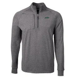 Jackets^New York Jets Men's Cutter & Buck Heather Black Primary Logo Adapt Eco Knit Quarter-Zip Top