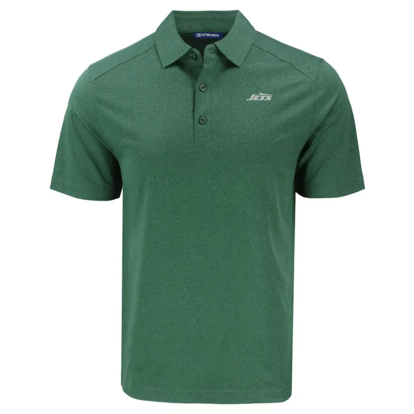 Polos^New York Jets Men's Cutter & Buck Heather Green Primary Logo Forge Eco Stretch Recycled Polo