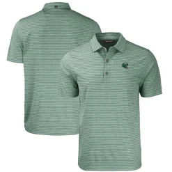 Polos^New York Jets Men's Cutter & Buck Heather Green Helmet Forge Eco Heather Stripe Stretch Recycled Polo