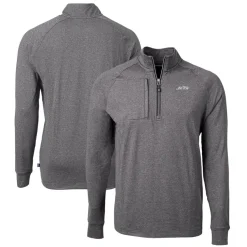 Big & Tall^New York Jets Men's Cutter & Buck Heather Black Monochromatic Logo Big & Tall Adapt Eco Knit Quarter-Zip Top