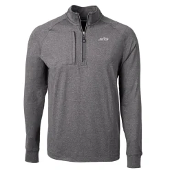 Big & Tall^New York Jets Men's Cutter & Buck Heather Black Monochromatic Logo Big & Tall Adapt Eco Knit Quarter-Zip Top