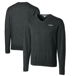 Sweaters & Dress Shirts|Big & Tall^New York Jets Men's Cutter & Buck Heather Charcoal Throwback Logo Lakemont Tri-Blend Big & Tall V-Neck Pullover Sweater