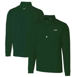 Jackets|Sweatshirts & Fleece^New York Jets Men's Cutter & Buck Hunter Green Primary Logo Traverse Stretch Quarter-Zip Top