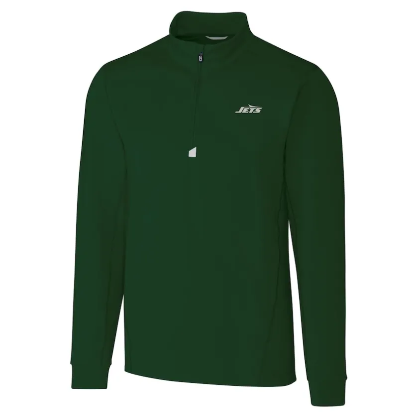 Jackets|Sweatshirts & Fleece^New York Jets Men's Cutter & Buck Hunter Green Primary Logo Traverse Stretch Quarter-Zip Top