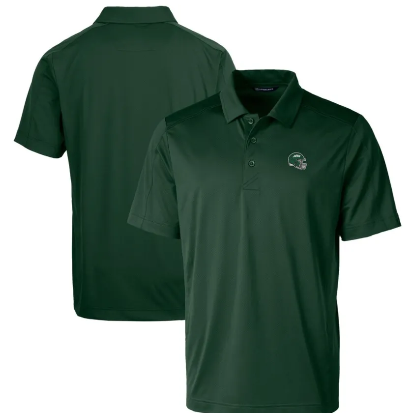 Polos^New York Jets Men's Cutter & Buck Hunter Green Helmet Prospect Eco Textured Stretch Recycled Polo
