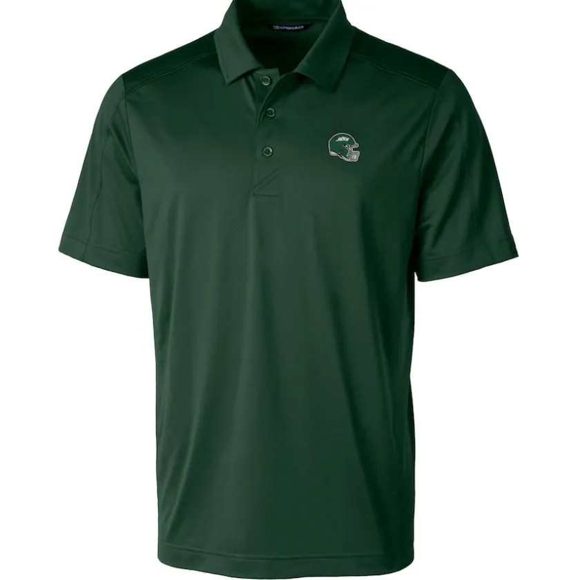 Polos^New York Jets Men's Cutter & Buck Hunter Green Helmet Prospect Eco Textured Stretch Recycled Polo