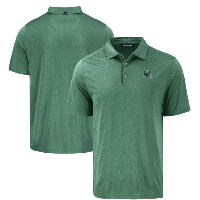 Polos^New York Jets Men's Cutter & Buck Hunter Green Helmet Coastline Epic Comfort Eco Recycled Polo