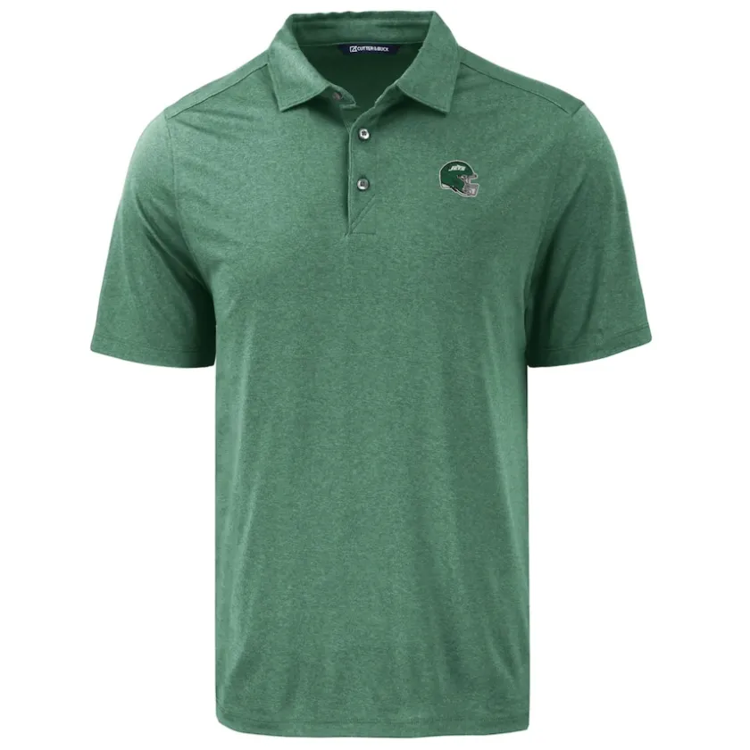 Polos^New York Jets Men's Cutter & Buck Hunter Green Helmet Coastline Epic Comfort Eco Recycled Polo