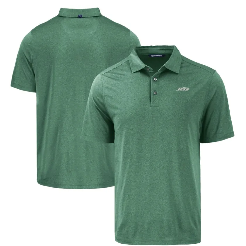 Polos^New York Jets Men's Cutter & Buck Hunter Green Primary Logo Coastline Epic Comfort Eco Recycled Polo