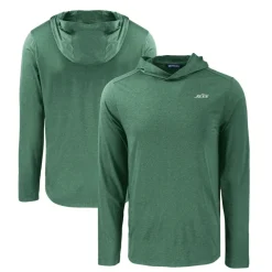 Sweaters & Dress Shirts^New York Jets Men's Cutter & Buck Hunter Green Primary Logo Coastline Epic Comfort Eco Recycled Long Sleeve Hoodie T-Shirt
