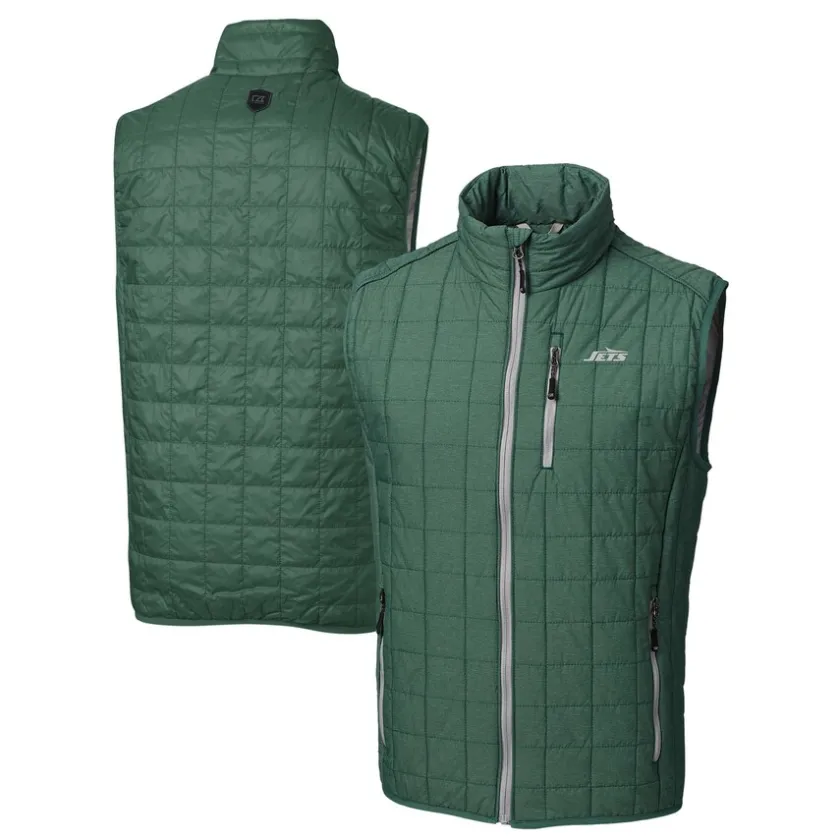 Jackets^New York Jets Men's Cutter & Buck Hunter Green Primary Logo Rainier PrimaLoft Eco Insulated Full-Zip Puffer Vest