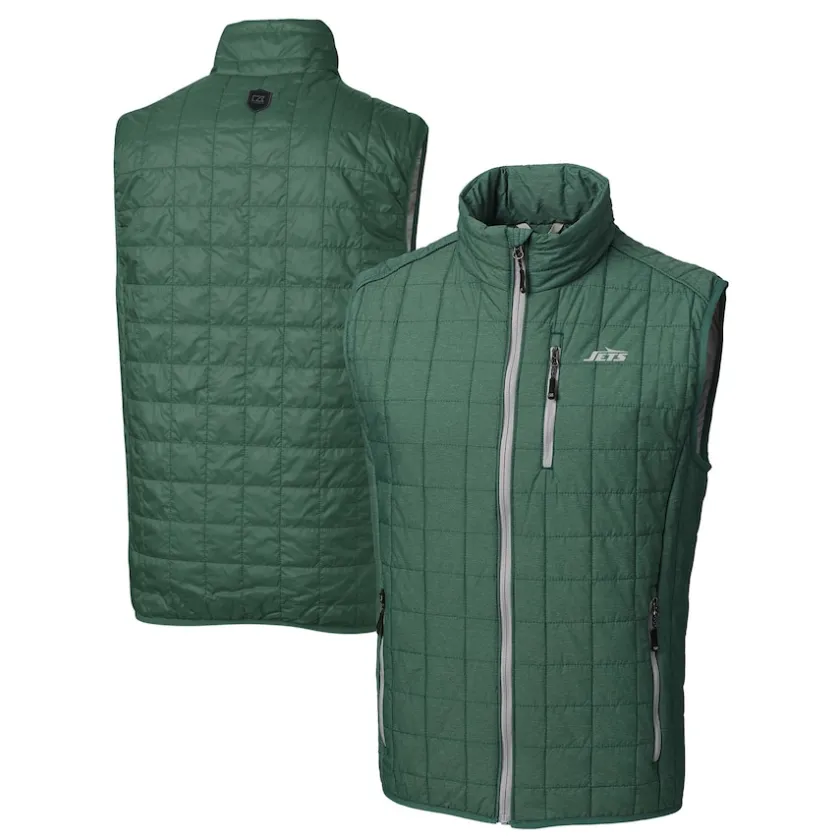 Jackets^New York Jets Men's Cutter & Buck Hunter Green Primary Logo Rainier PrimaLoft Eco Insulated Full-Zip Puffer Vest