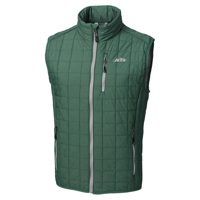 Jackets^New York Jets Men's Cutter & Buck Hunter Green Primary Logo Rainier PrimaLoft Eco Insulated Full-Zip Puffer Vest
