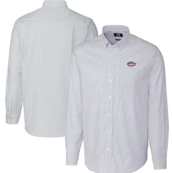 Sweaters & Dress Shirts^New York Jets Men's Cutter & Buck Light Blue Big & Tall Stretch Oxford Stripe Long Sleeve Button-Down Shirt