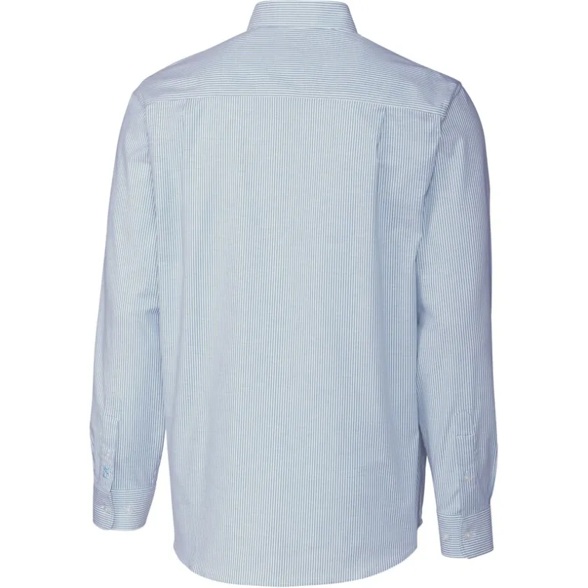 Sweaters & Dress Shirts^New York Jets Men's Cutter & Buck Light Blue Big & Tall Stretch Oxford Stripe Long Sleeve Button-Down Shirt