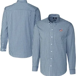 Sweaters & Dress Shirts^New York Jets Men's Cutter & Buck Navy Easy Care Stretch Gingham Big & Tall Long Sleeve Button-Down Shirt