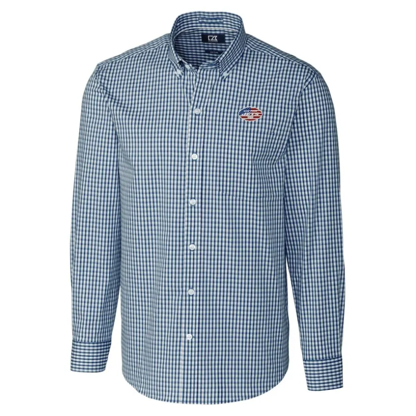 Sweaters & Dress Shirts^New York Jets Men's Cutter & Buck Navy Easy Care Stretch Gingham Big & Tall Long Sleeve Button-Down Shirt