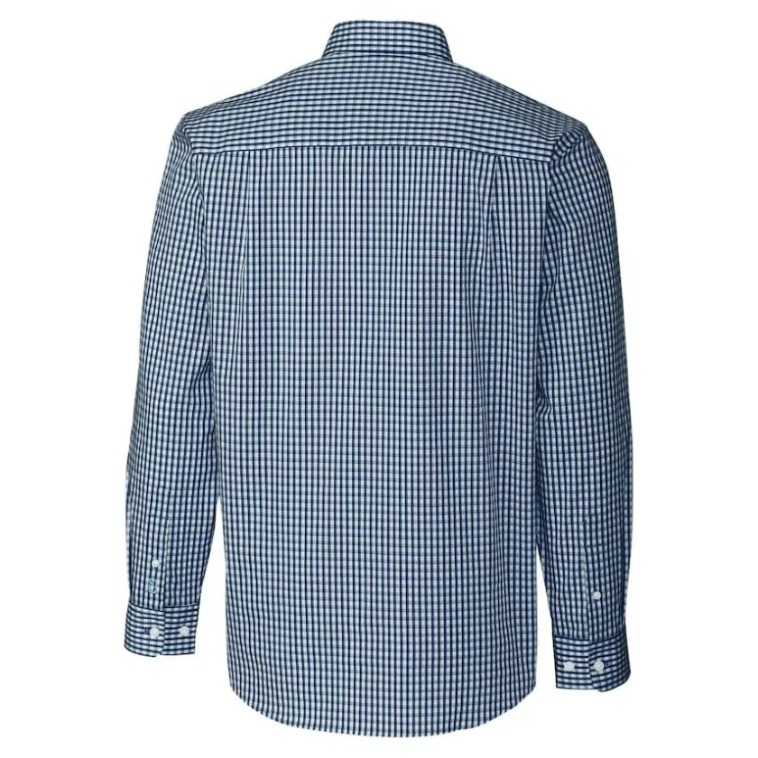 Sweaters & Dress Shirts^New York Jets Men's Cutter & Buck Navy Easy Care Stretch Gingham Big & Tall Long Sleeve Button-Down Shirt