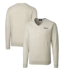 Sweaters & Dress Shirts|Sweaters^New York Jets Men's Cutter & Buck Oatmeal Throwback Logo Lakemont Tri-Blend V-Neck Pullover Sweater
