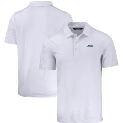 Polos^New York Jets Men's Cutter & Buck White Primary Logo Prospect Eco Textured Stretch Recycled Polo