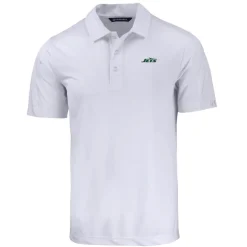 Polos^New York Jets Men's Cutter & Buck White Primary Logo Prospect Eco Textured Stretch Recycled Polo