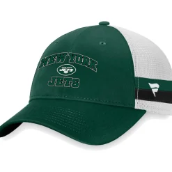 Hats|Men^New York Jets Men's Fanatics Green/White Fundamentals Side Stripe Trucker Adjustable Hat