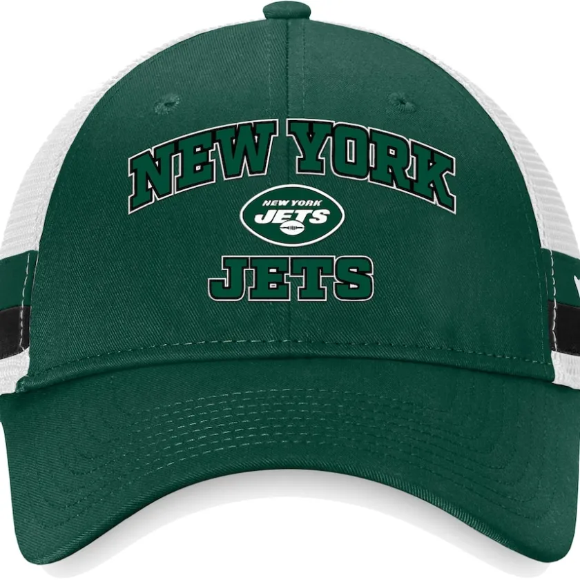 Hats|Men^New York Jets Men's Fanatics Green/White Fundamentals Side Stripe Trucker Adjustable Hat