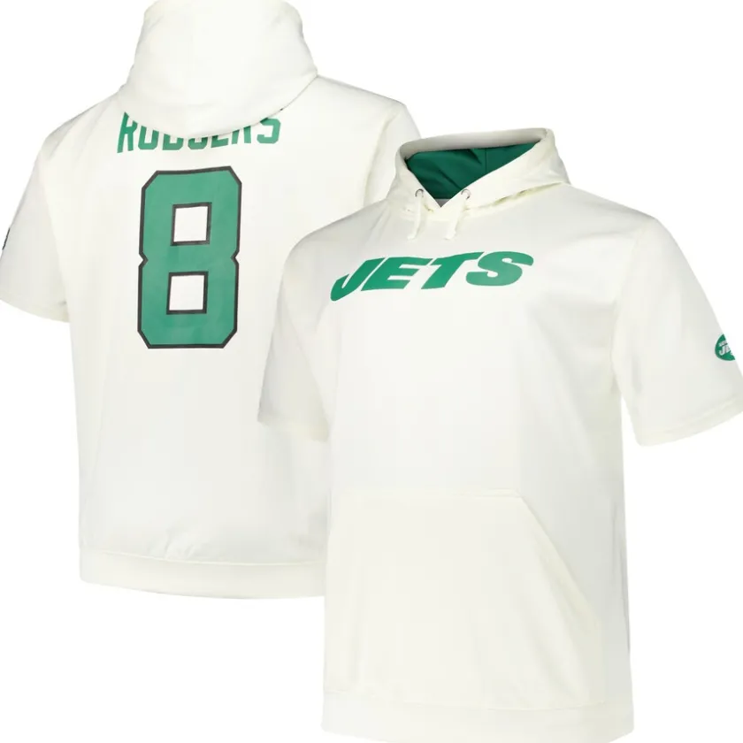 Big & Tall^New York Jets Men's Fanatics Aaron Rodgers Cream Big & Tall Short Sleeve Hoodie T-Shirt