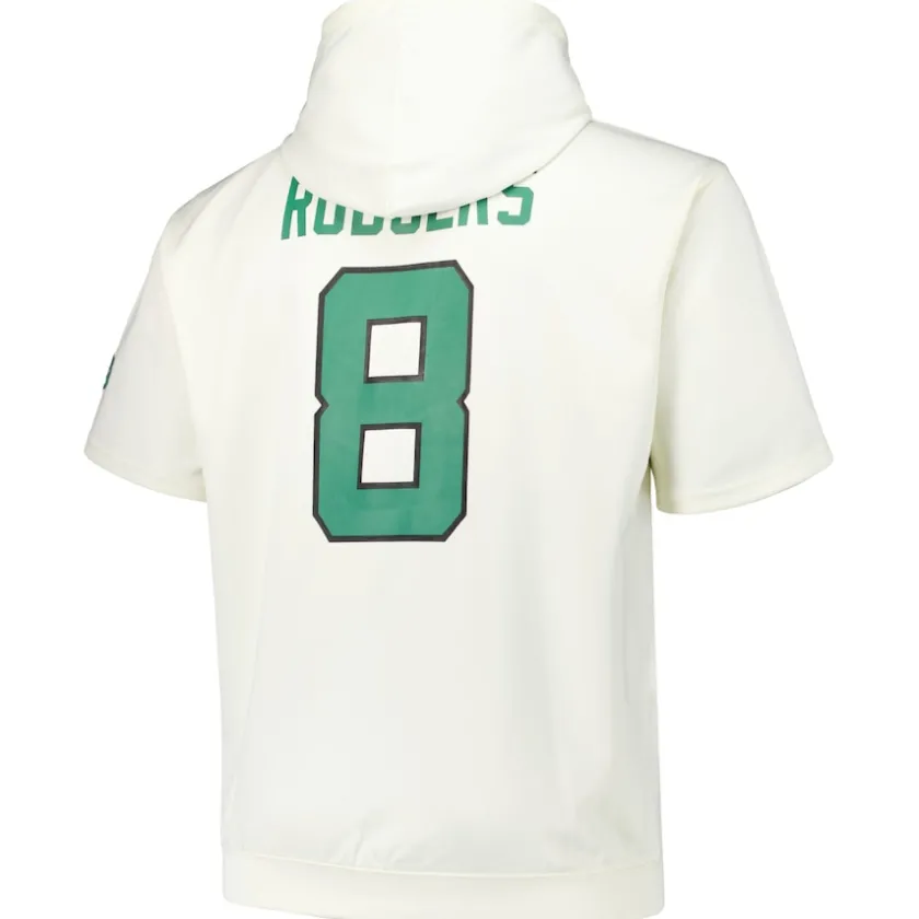 Big & Tall^New York Jets Men's Fanatics Aaron Rodgers Cream Big & Tall Short Sleeve Hoodie T-Shirt