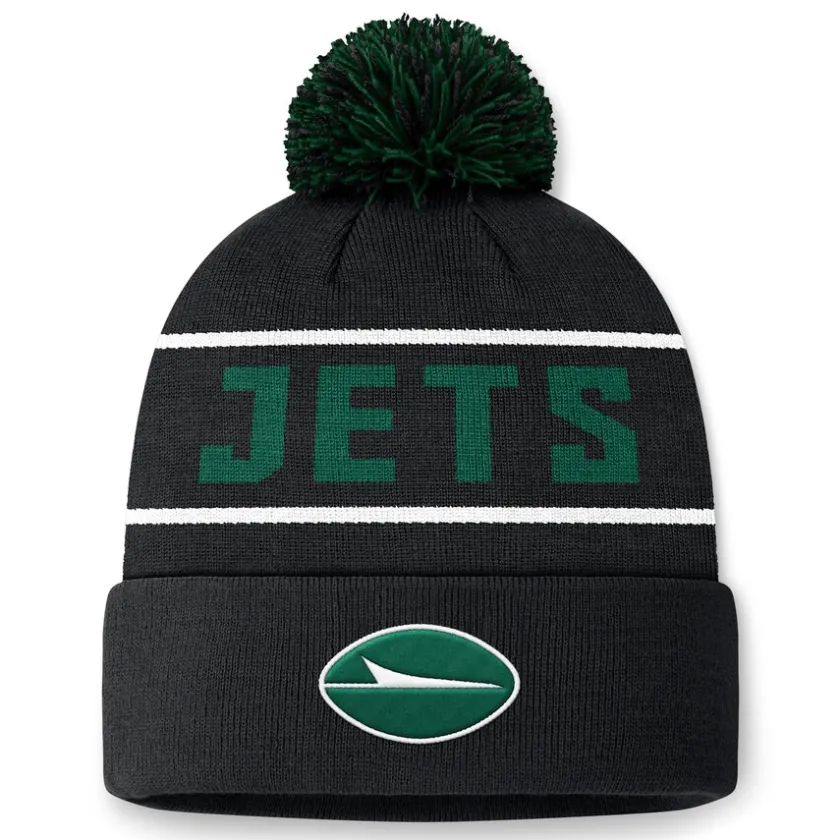 Knit^New York Jets Men's Fanatics Black Eclipse Cuffed Knit Hat With Pom