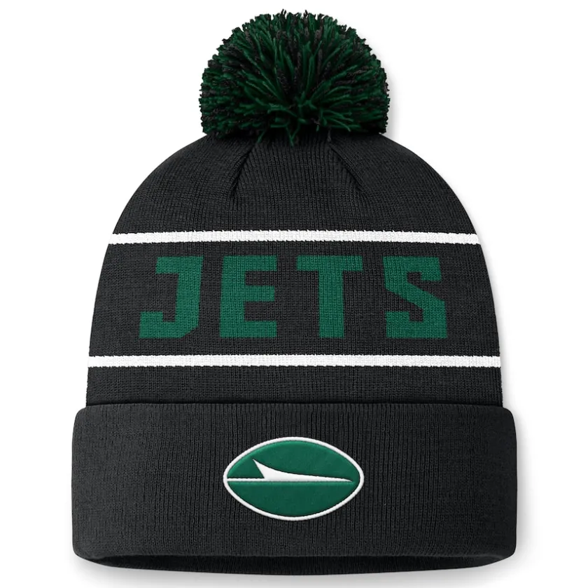 Knit^New York Jets Men's Fanatics Black Eclipse Cuffed Knit Hat With Pom