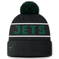 Knit^New York Jets Men's Fanatics Black Eclipse Cuffed Knit Hat With Pom