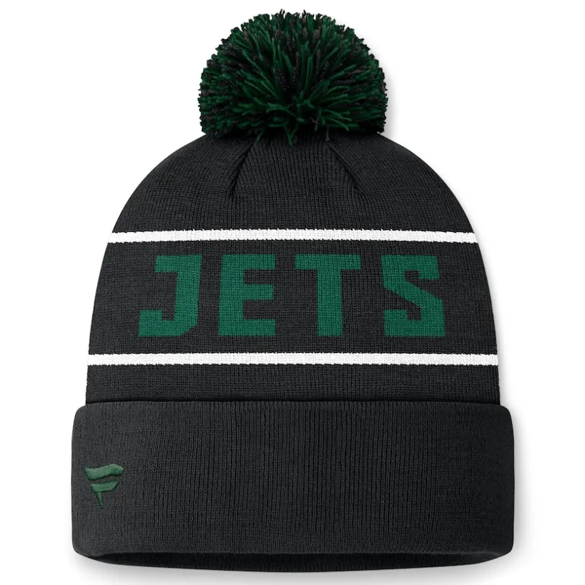 Knit^New York Jets Men's Fanatics Black Eclipse Cuffed Knit Hat With Pom