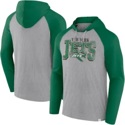 T-Shirts|Men^New York Jets Men's Fanatics Gray/Kelly Green Under Center Long Sleeve Hoodie T-Shirt