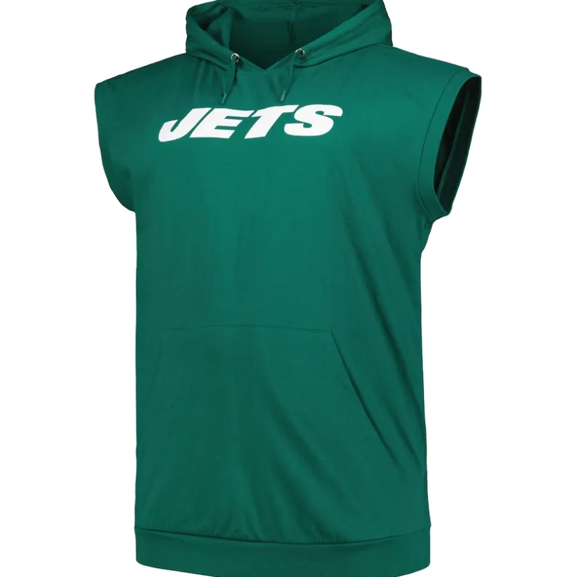 Big & Tall|Tank Tops^New York Jets Men's Fanatics Green Big & Tall Muscle Hoodie Sleeveless T-Shirt