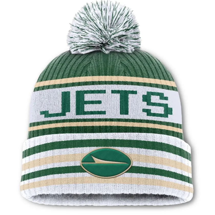 Knit^New York Jets Men's Fanatics Green/White Blindside Cuffed Knit Hat With Pom
