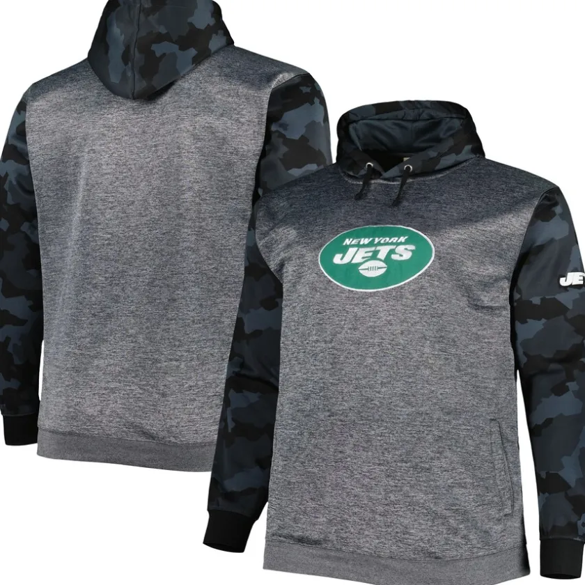 Sweatshirts & Fleece|Men^New York Jets Men's Fanatics Heather Charcoal Big & Tall Camo Pullover Hoodie