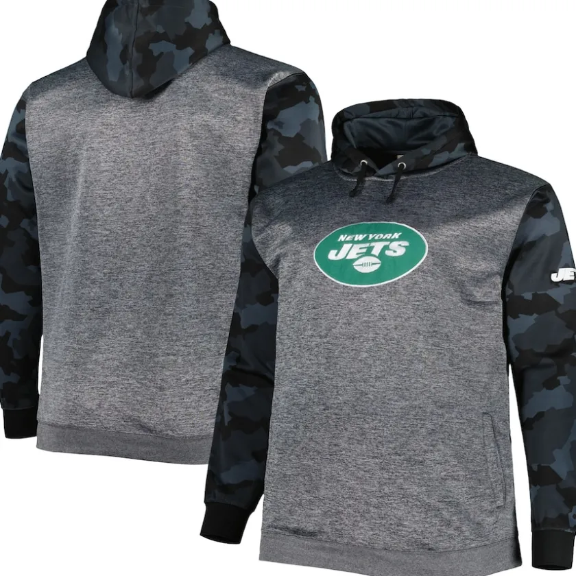 Sweatshirts & Fleece|Men^New York Jets Men's Fanatics Heather Charcoal Big & Tall Camo Pullover Hoodie