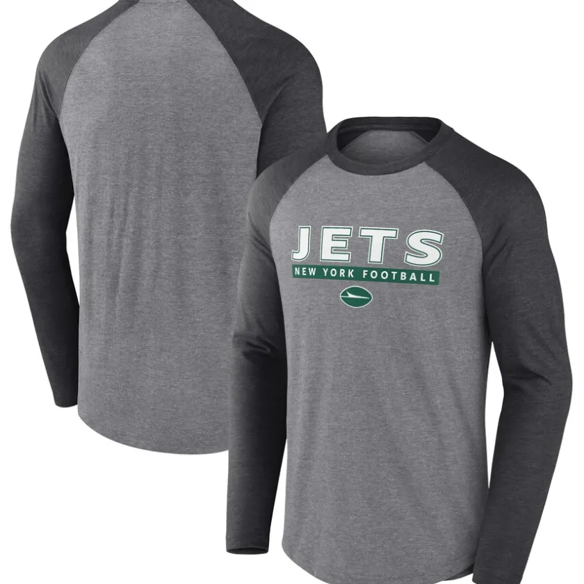 T-Shirts|Men^New York Jets Men's Fanatics Heather Gray/Charcoal Tri-Blend Raglan Long Sleeve T-Shirt