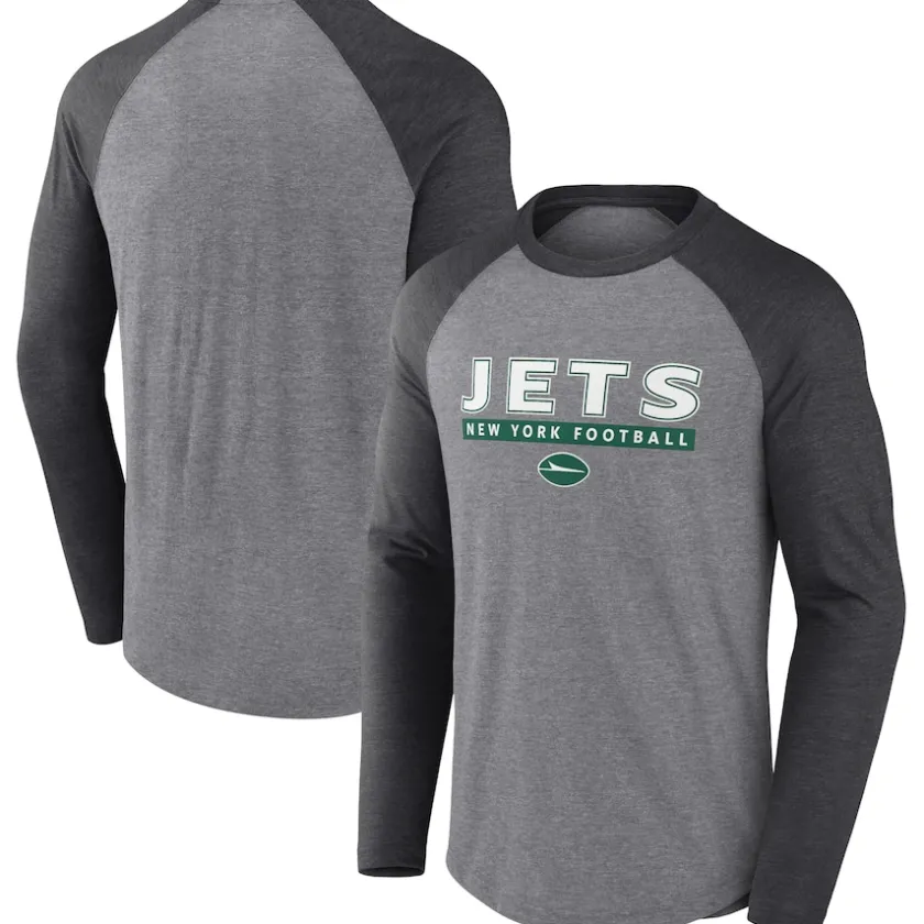 T-Shirts|Men^New York Jets Men's Fanatics Heather Gray/Charcoal Tri-Blend Raglan Long Sleeve T-Shirt