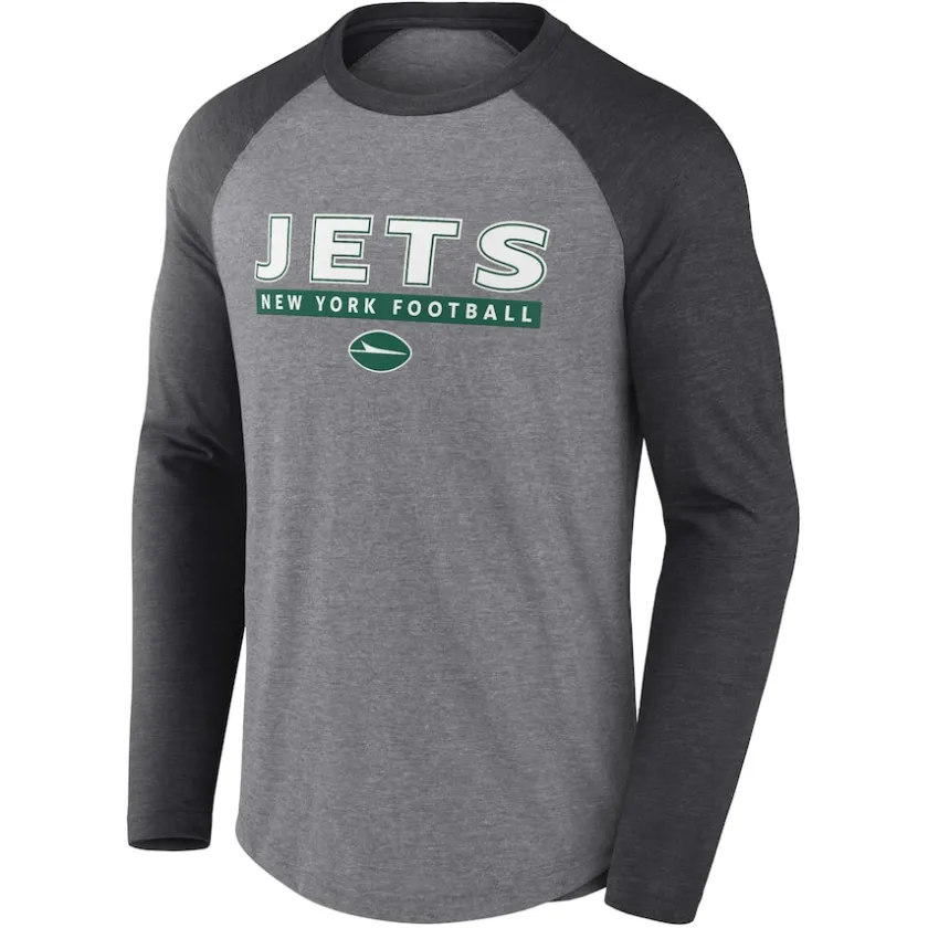 T-Shirts|Men^New York Jets Men's Fanatics Heather Gray/Charcoal Tri-Blend Raglan Long Sleeve T-Shirt