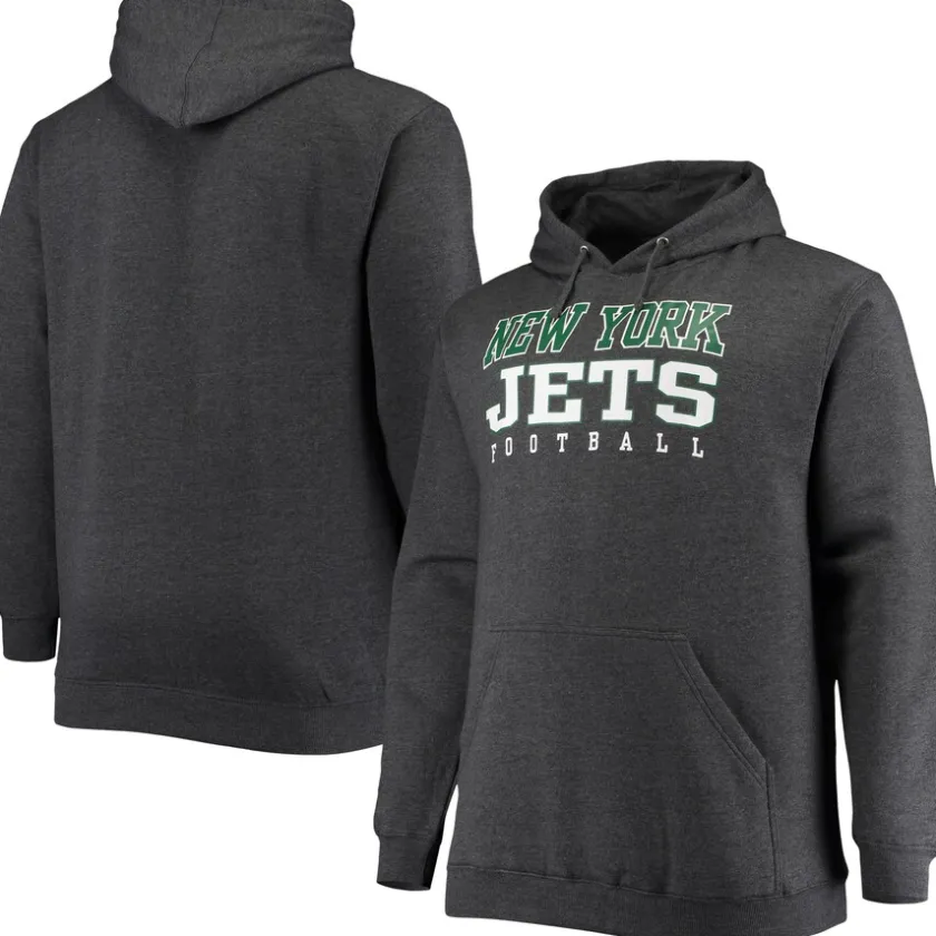 Sweatshirts & Fleece|Men^New York Jets Men's Fanatics Heathered Charcoal Big & Tall Practice Pullover Hoodie